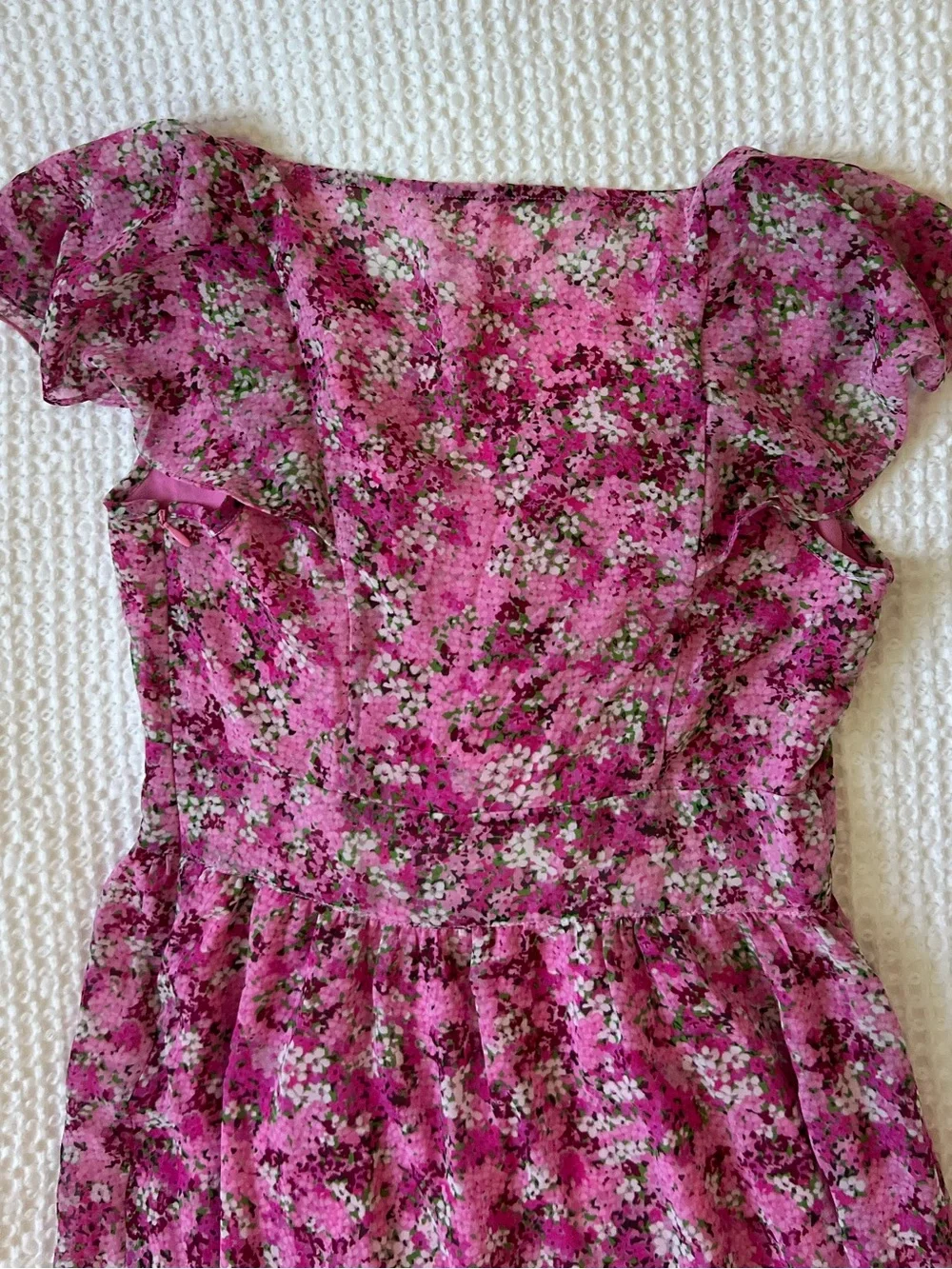 Michael Kors Pink Floral Ruffle-Trim Dress